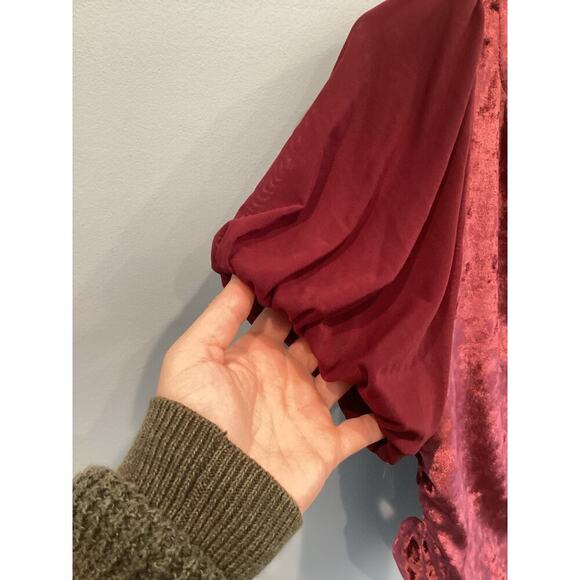 Free People Womens Velvet Crop Top Size M Midnight Mood Red Burgundy Whimsigoth - Picture 9 of 13